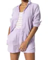 Lilla P Long Sleeve Button Down Tunic Top In Lily In Multi