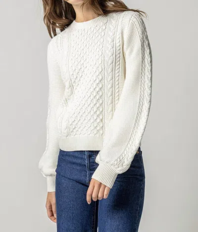 Lilla P Long Sleeve Cable Crewneck Sweater In Ivory In White