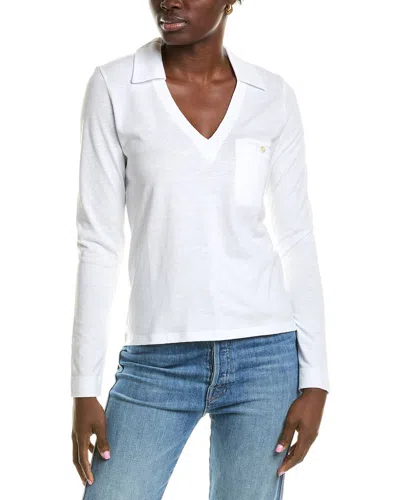 Lilla P Long Sleeve Collared V-neck In White