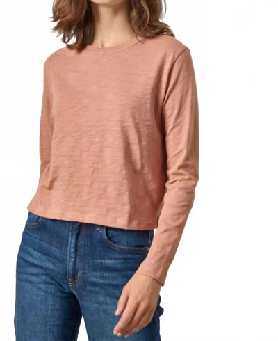 Lilla P Long Sleeve Cropped Boyfriend Tee In Carob In Brown