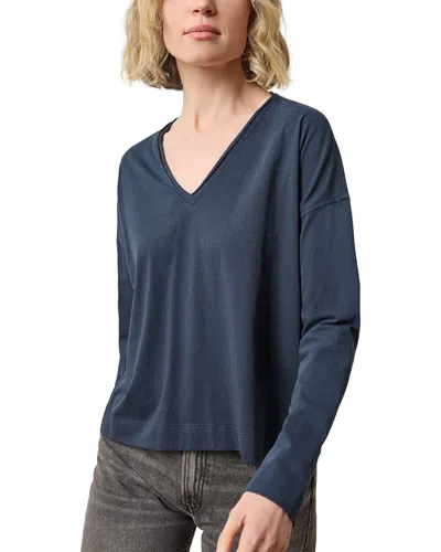 Lilla P Long Sleeve Cut Edge V-neck Top In Navy In Blue
