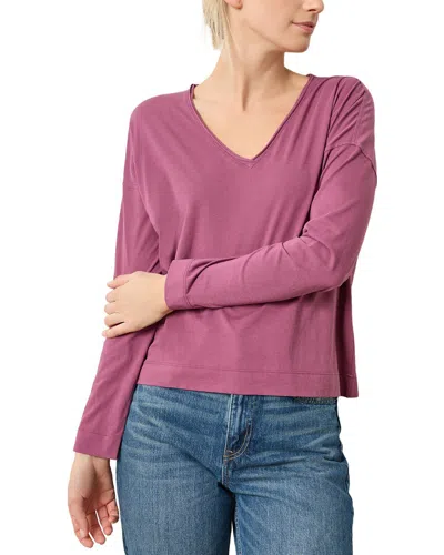 Lilla P Long Sleeve Cut Edge V-neck Shirt In Pink