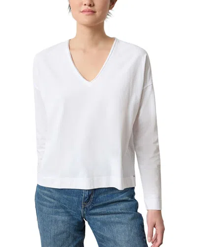 Lilla P Long Sleeve Cut Edge V-neck Shirt In White