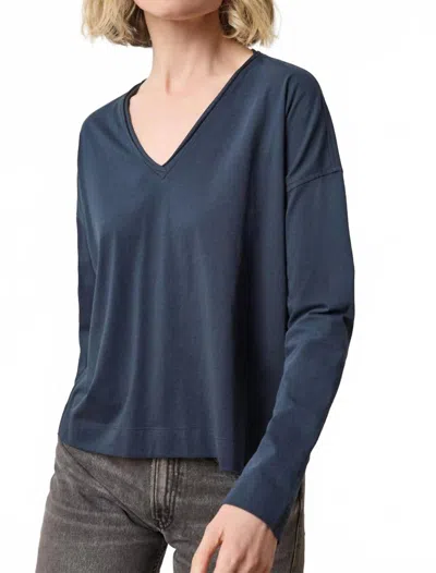 Lilla P Long Sleeve Cut Edge V-neck Top In Navy In Blue