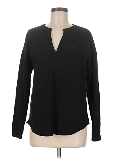 Pre-owned Lilla P Long Sleeve Henley Shirt In Black