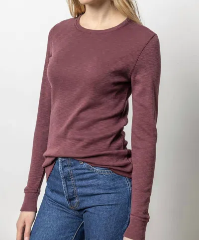 Lilla P Long Sleeve Raw Edge Crewneck Top In Wine In Pink