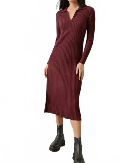 Lilla P Long Sleeve Rib Henley Dress In Dark Cherry In Burgundy