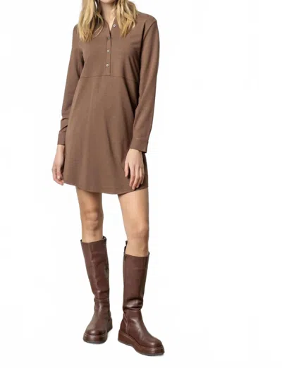 Lilla P Long Sleeve Seamed Shirt Dress In Java In Brown