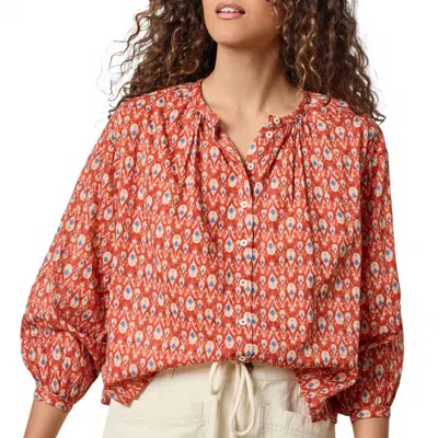 Lilla P Long Sleeve Shirred Blouse In Chili Print In Pink