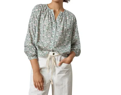 Lilla P Long Sleeve Shirred Blouse In Seagrass In Gray