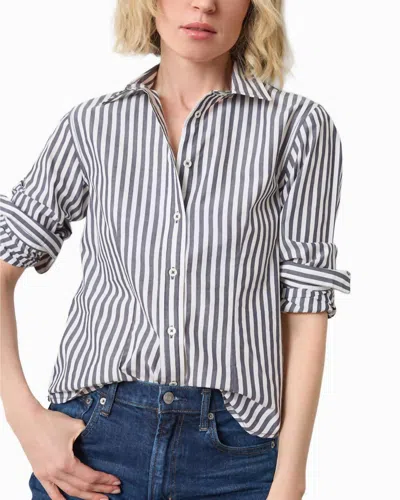 Lilla P Long Sleeve Striped Button Down Shirt In Navy White In Multi