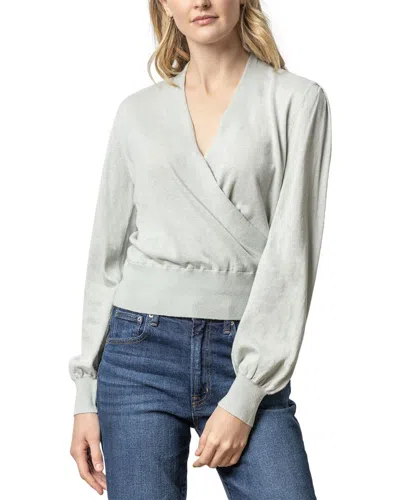 Lilla P Long Sleeve Surplice Linen-blend Sweater In Green