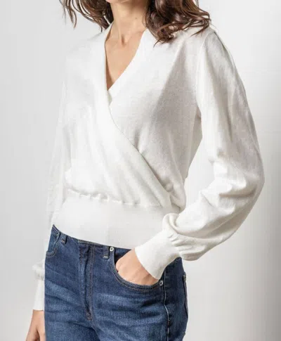 Lilla P Long Sleeve Surplice Sweater In Antique White
