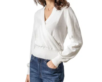Lilla P Long Sleeve Surplice Sweater In Antique White In Beige