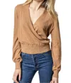 Lilla P Long Sleeve Surplice Sweater In Bourbon In Brown