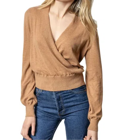 Lilla P Long Sleeve Surplice Sweater In Bourbon In Brown