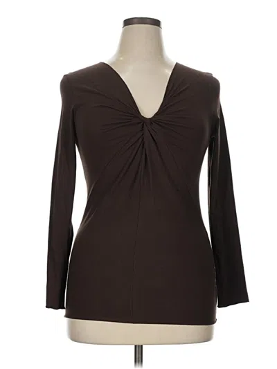 Pre-owned Lilla P Long Sleeve Top Brown Open Neckline Tops