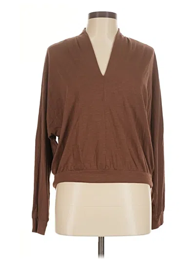 Pre-owned Lilla P Long Sleeve Top Brown V-neck Tops
