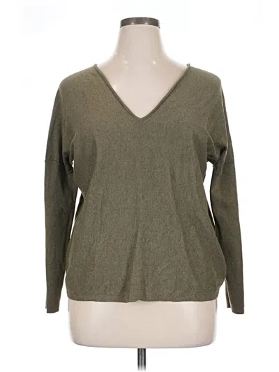 Pre-owned Lilla P Long Sleeve Top Green V Neck Tops