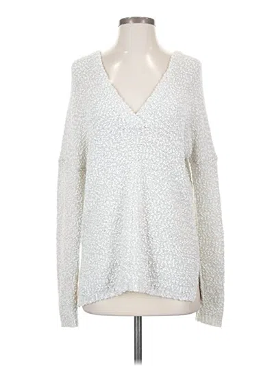 Pre-owned Lilla P Long Sleeve Top Silver V-neck Tops