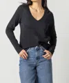 Lilla P Rolled Edge V-neck Tee In Black