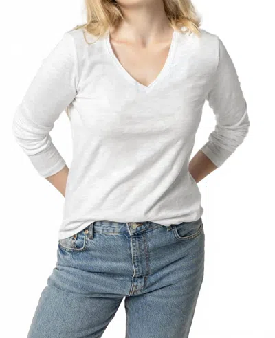 Lilla P Long Sleeve V-neck Top In White