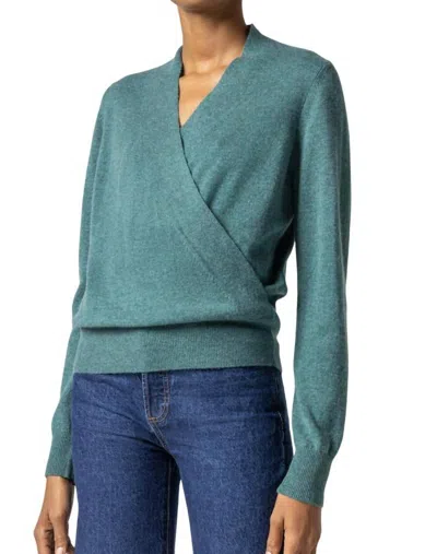 Lilla P Long Sleeve Wrap Front Sweater In Deep Sea In Grey