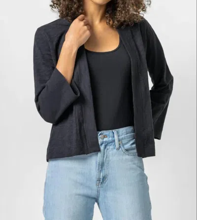Lilla P Loose Knit Slub Open Cotton Cardigan In Black