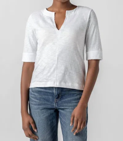 Lilla P Loose Knit Slub Split Neck Tee In White