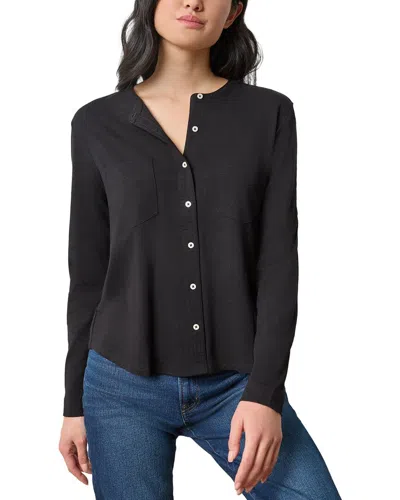 Lilla P Mandarin Collar Button Down Shirt In Black