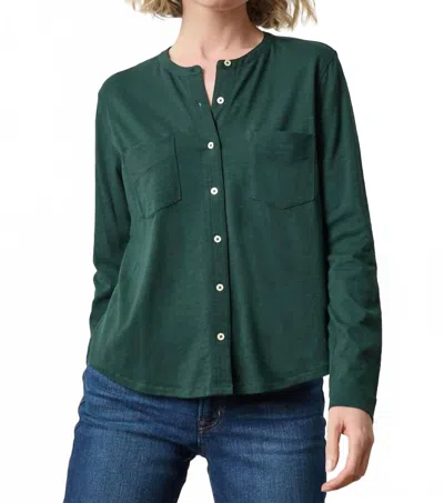 Lilla P Mandarin Collar Button Down Shirt In Spruce In Blue