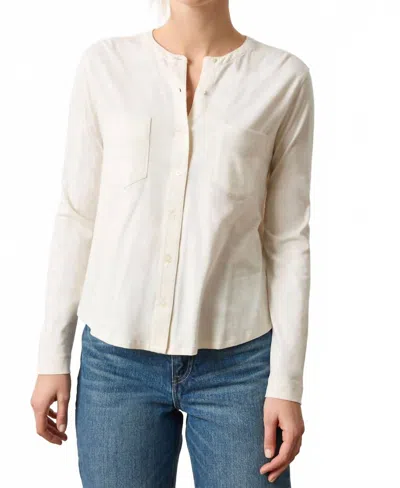 Lilla P Mandarin Collar Button Down Shirt In Talc In Multi