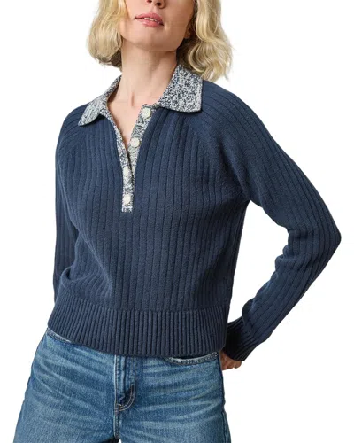 Lilla P Marled Henley Sweater In Blue