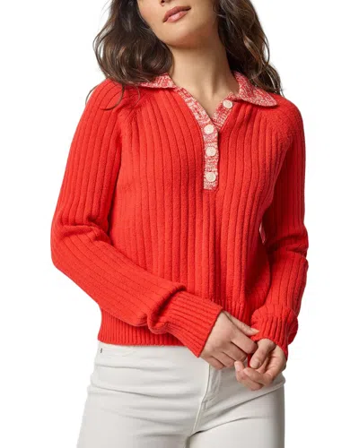 Lilla P Marled Henley Sweater In Red