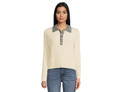 Lilla P Marled Henley Sweater In White