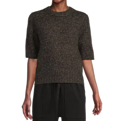 Lilla P Marled Short Sleeve Top In Black Marl In Brown