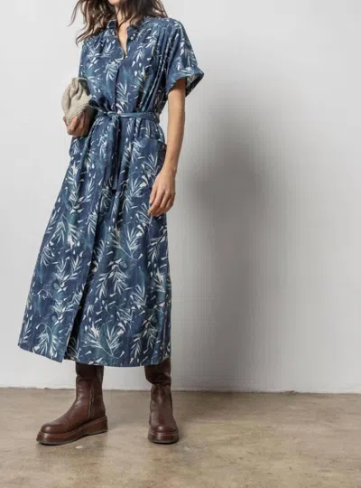 Lilla P Maxi Button Down Dress In Petrol/ivory Print In Blue