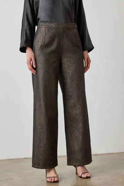 Lilla P Metallic Pant In Copper Denim In Brown