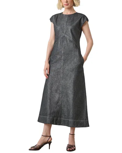 Lilla P Metallic Seamed Maxi Dress In Silver Denim