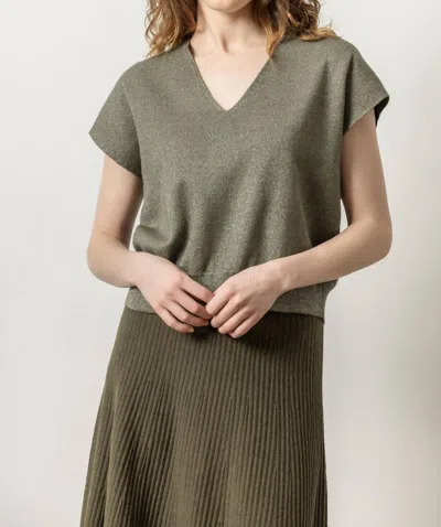 Lilla P Metallic V-neck Sweater In Loden Sparkle In Green