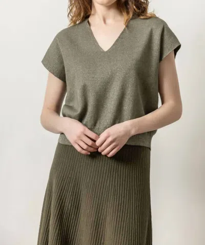 Lilla P Metallic V-neck Sweater In Loden Sparkle In Green