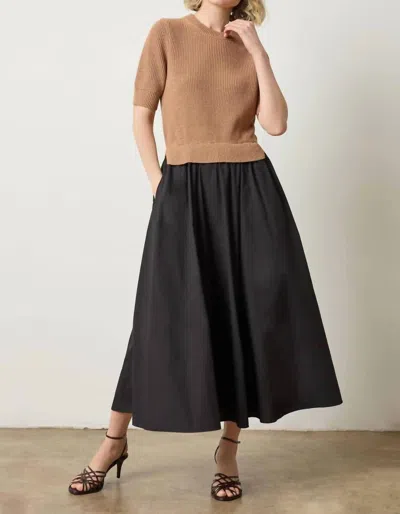 Lilla P Mixed Media Dress In Acorn In Multi