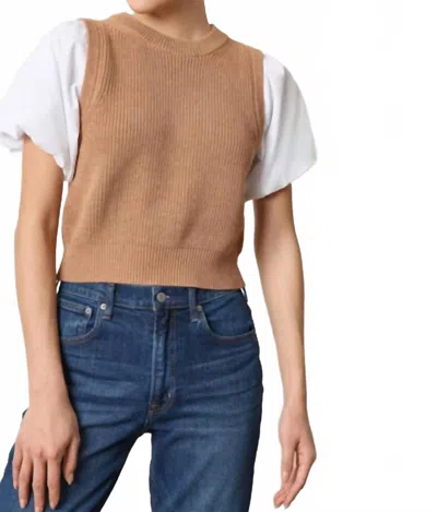 Lilla P Mixed Media Pullover Sweater In Acorn In Brown