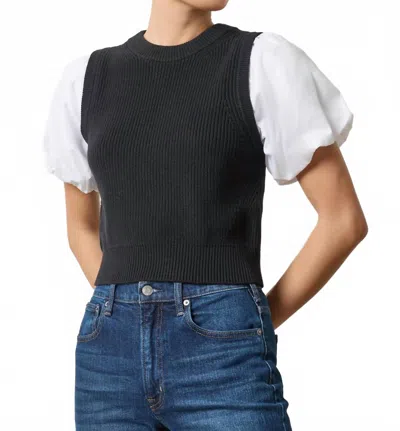 Lilla P Mixed Media Pullover Sweater In Black