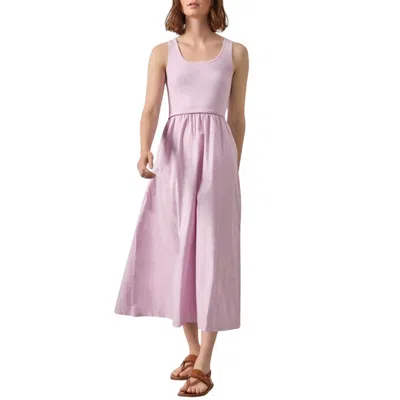 Lilla P Mixed Media Scoop Neck Midi Dress In Lavender In Pink