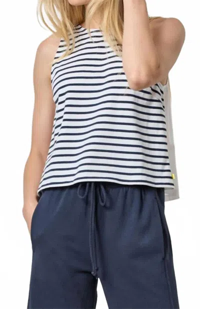 Lilla P Mixed Media Tank Top In Dark Navy Stripe In Blue