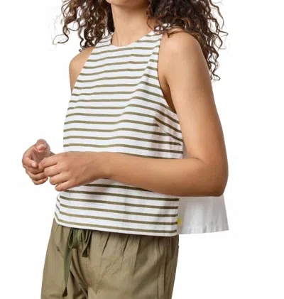 Lilla P Mixed Media Tank In Kelp Stripe In Multi