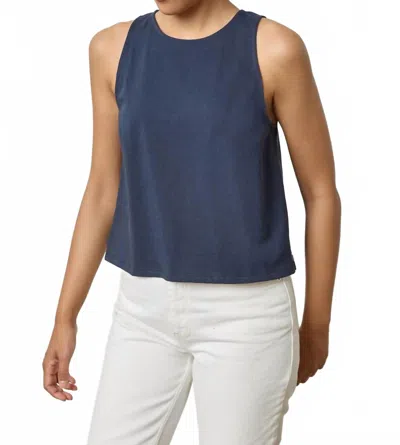 Lilla P Mixed Media Tank Top In Dark Navy