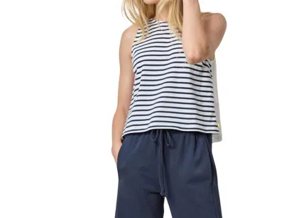 Lilla P Mixed Media Tank Top In Dark Navy Stripe In White