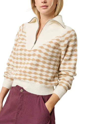 Lilla P Mixed Stitch Half Zip Sweater In Ivory/birch Stripe In Neutral